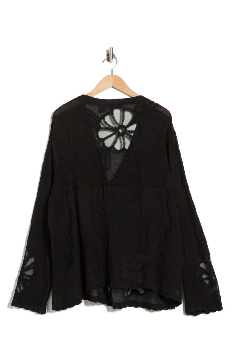 Forgotten Grace Floral Embroidered Tie Front Cardigan, Alternate, color, Black