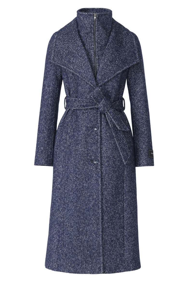 Ilana Wool Blend Belted Coat with Zip Bib, Alternate, color, NIGHT BLUE
