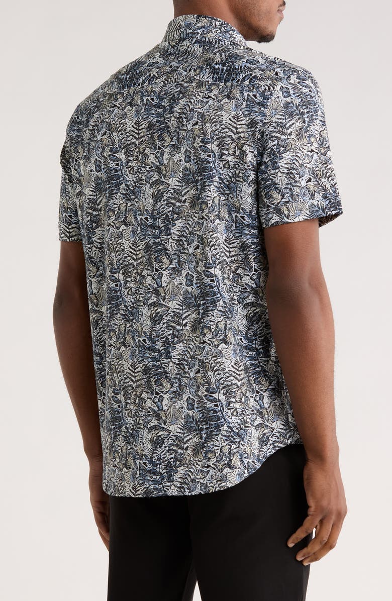 Bugatchi Print Short Sleeve Button-Up Shirt, Alternate, color, Air Blue