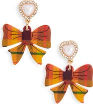 Leith Plaid Bow Heart Drop Earrings