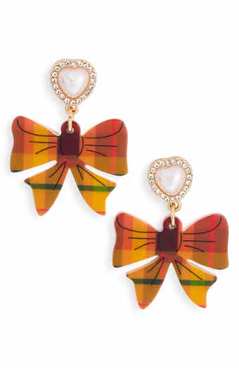 Plaid Bow Heart Drop Earrings