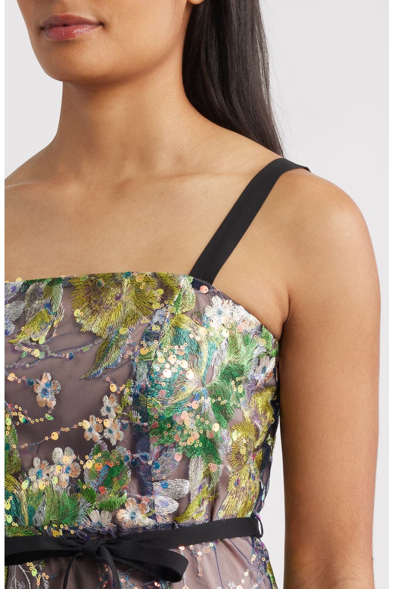 Embroidered Floral Sequin Cocktail Dress, Alternate, color, GREEN MULTI
