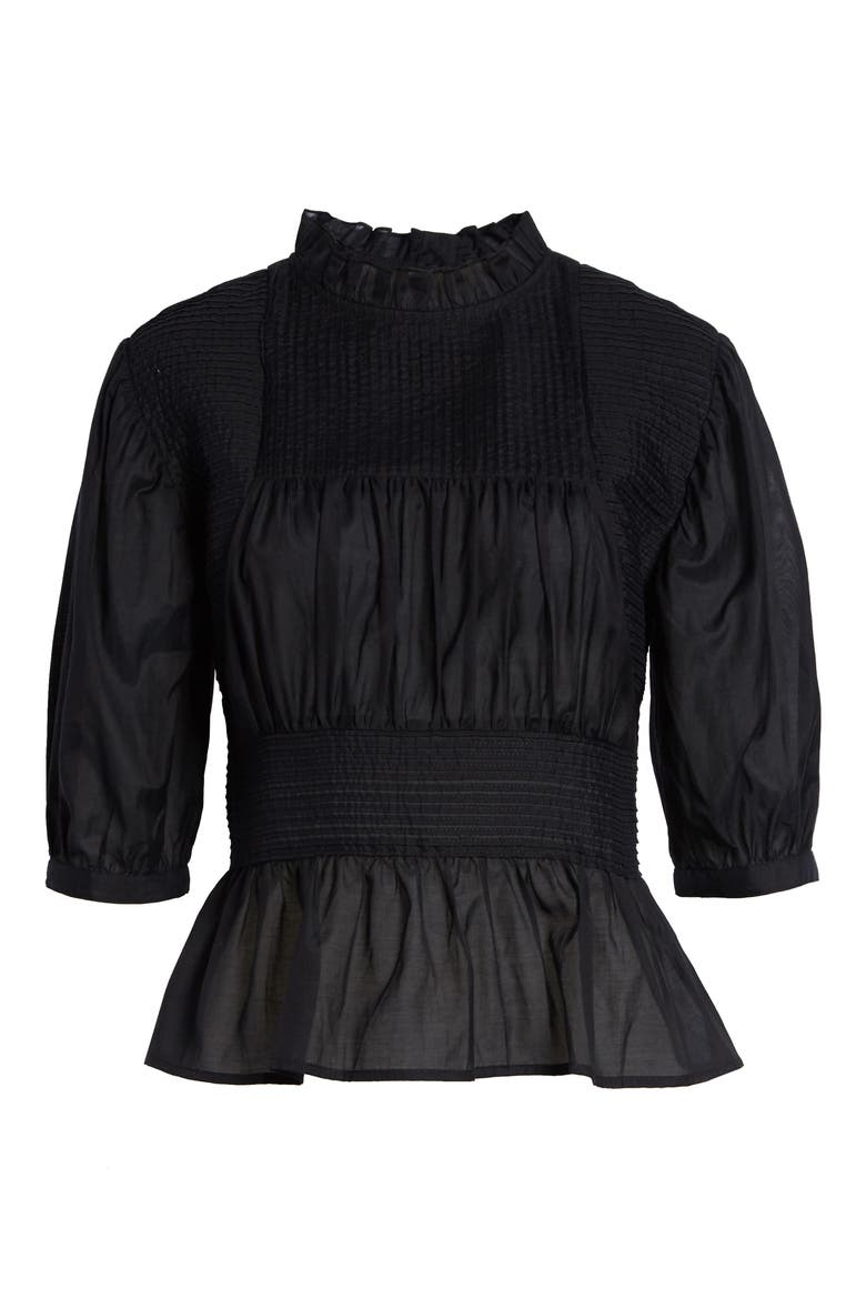 Pleated Peplum Top (Nordstrom Exclusive), Alternate, color, BLACK