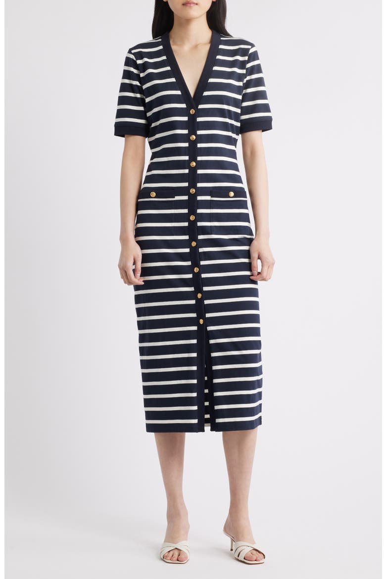 The Striped Sailor Organic Cotton Midi Dress, Main, color, NAVY MULTI