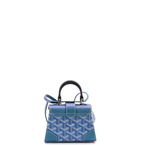Pre-owned Goyard Goyard Structured Saigon Top Handle Bag Coated Canvas With Leather Nano In Blue