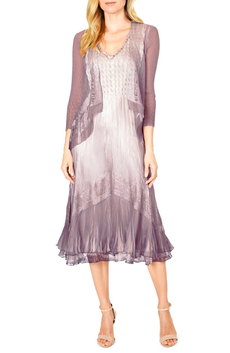 Komarov Lace Inset Charmeuse Dress with Jacket, Main, color, 