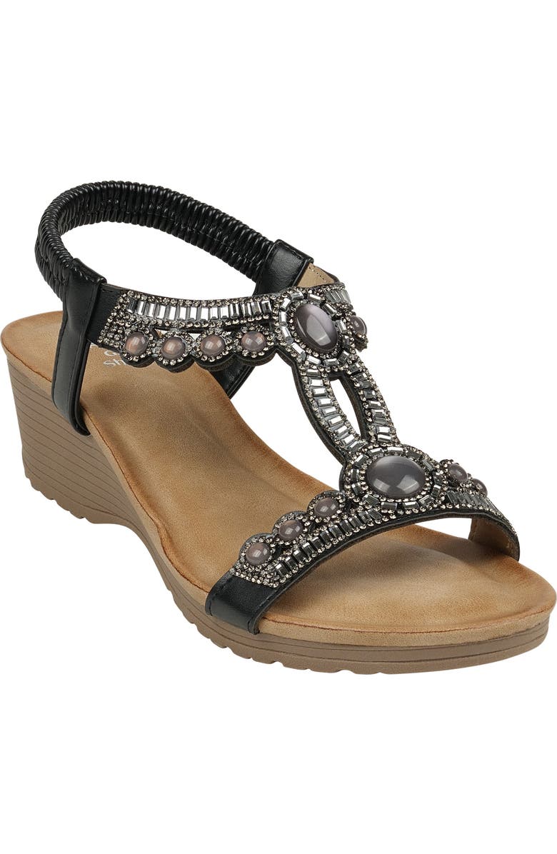 GOOD CHOICE NEW YORK Fiah Embellished Ankle Strap Wedge Sandal, Main, color,