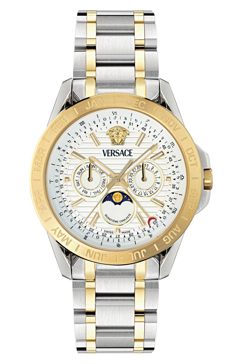 V-Galaxy Moonphase Two-Tone Bracelet Watch, 43mm, Main, color, TWO TONE