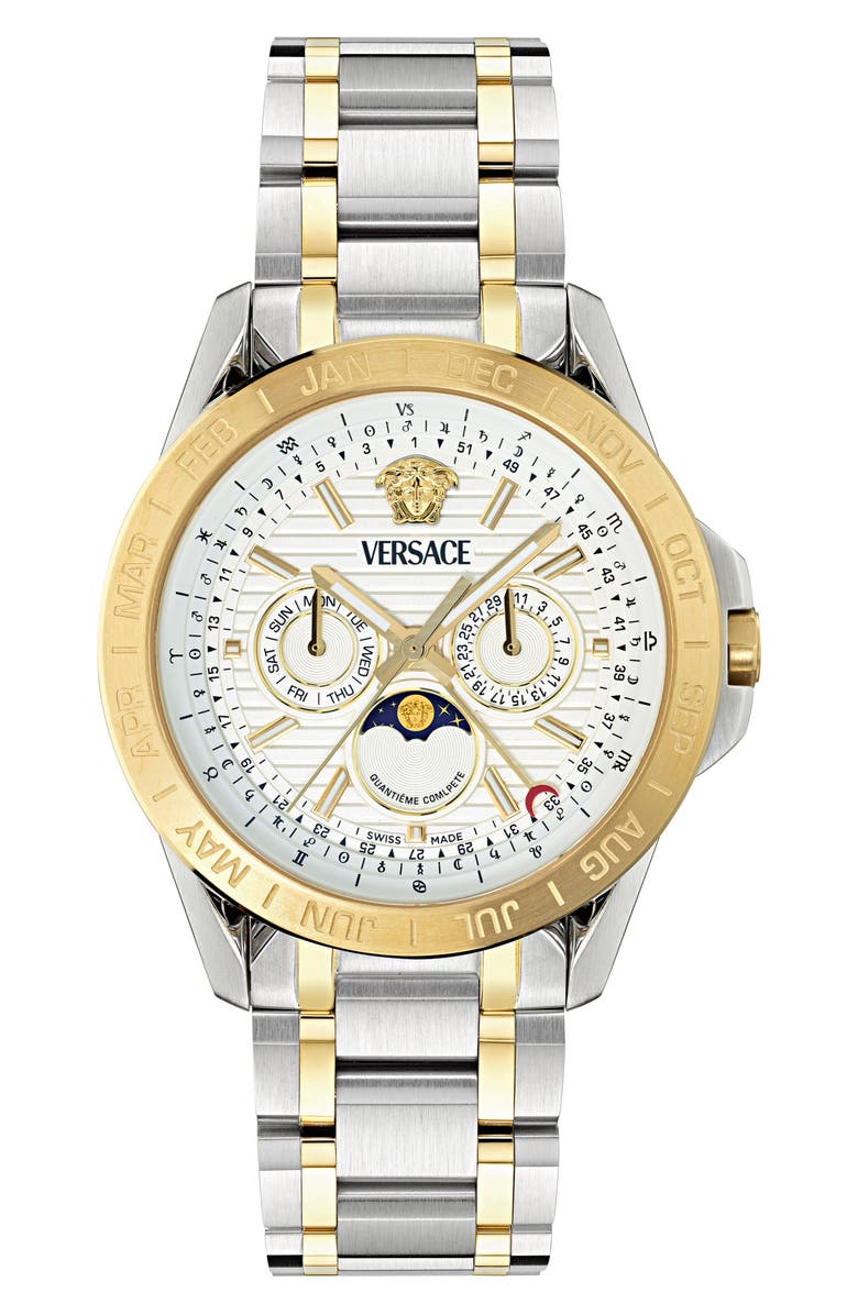 Versace V-Galaxy Moonphase Two-Tone Bracelet Watch, 43mm, Main, color, Two Tone