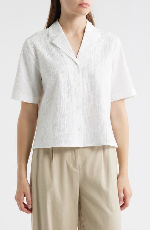 Notch Collar Stretch Organic Cotton Button-Up Shirt
