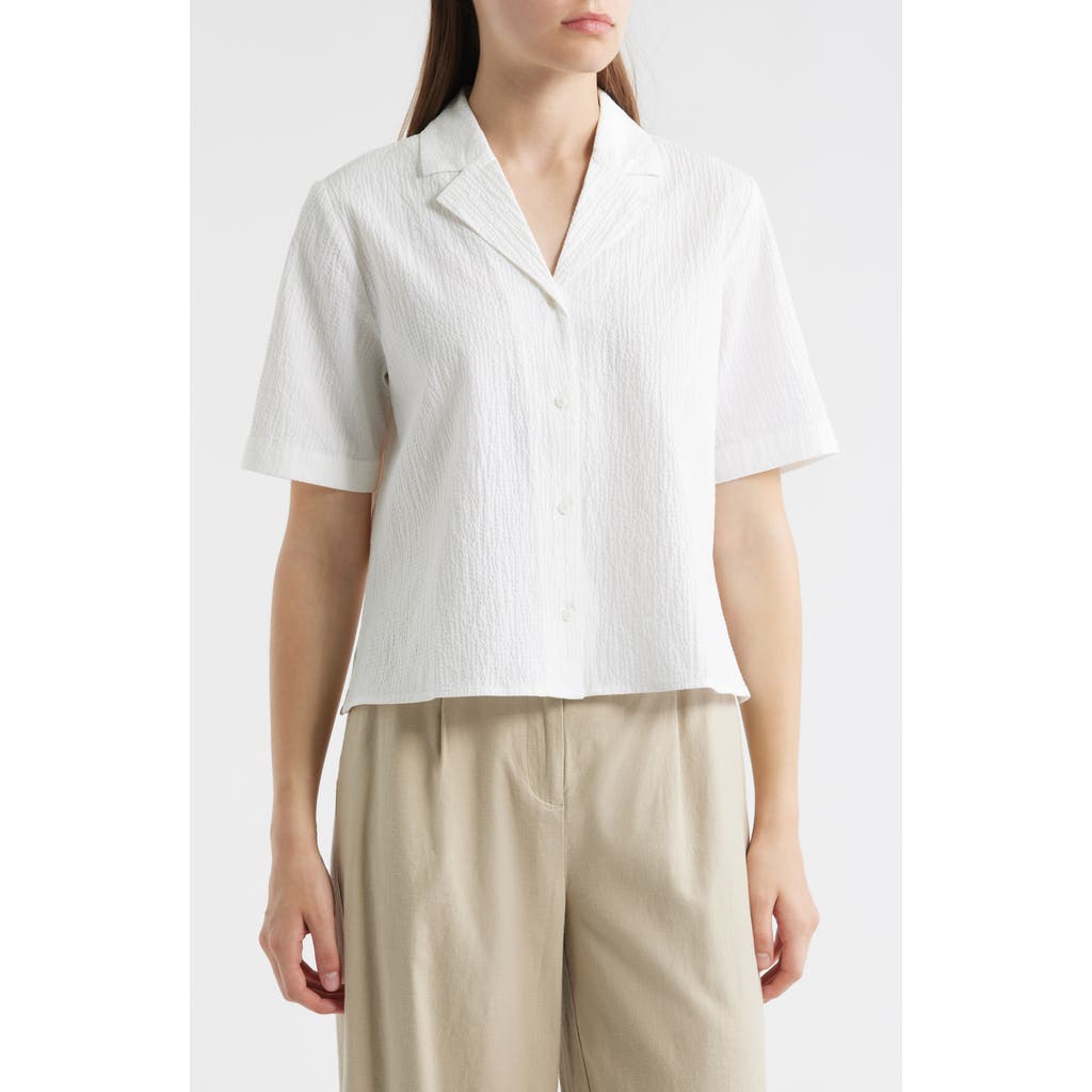 Eileen Fisher Notch Collar Stretch Organic Cotton Button-up Shirt In White