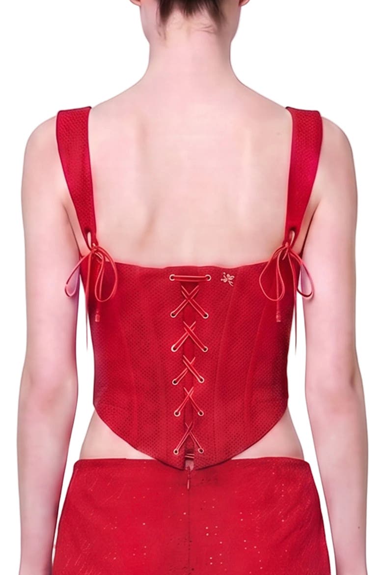 The Broderie Anglaise Edit Structured Embroidered Corset, Alternate, color, Red