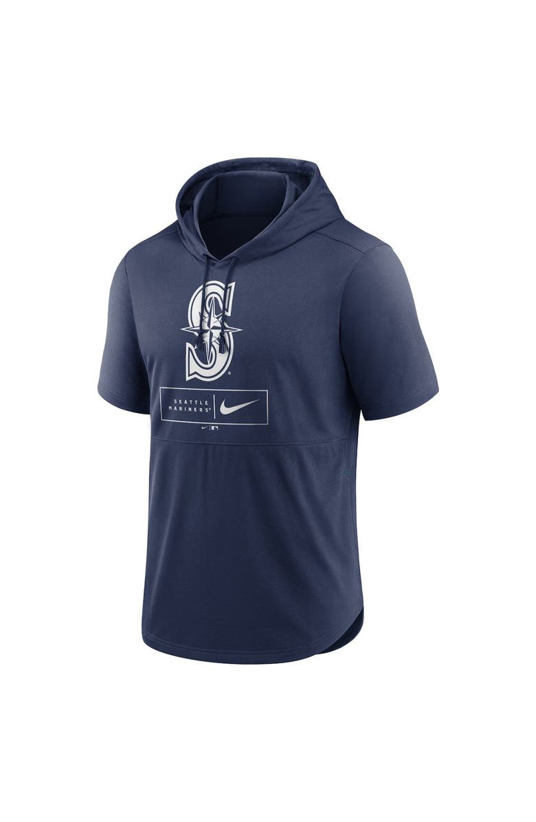 Nike Men's Nike Navy Seattle Mariners Logo Lockup Performance Short-Sleeved Pullover Hoodie, Alternate, color, 