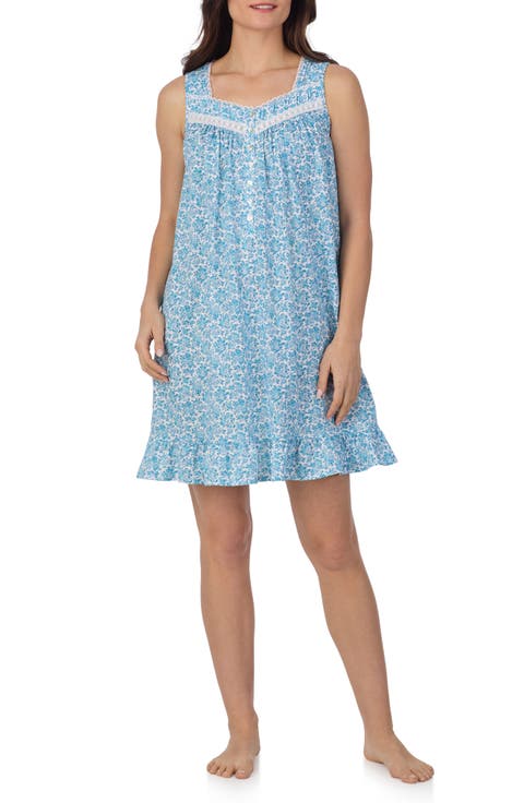 Floral Print Sleeveless Cotton Jersey Short Nightgown