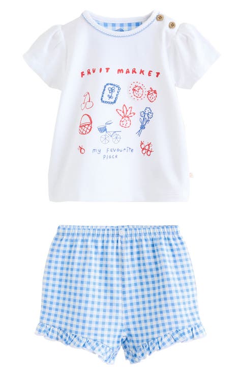 Kids' Fruit Market Embroidered T-Shirt & Gingham Shorts Set (Baby & Toddler)
