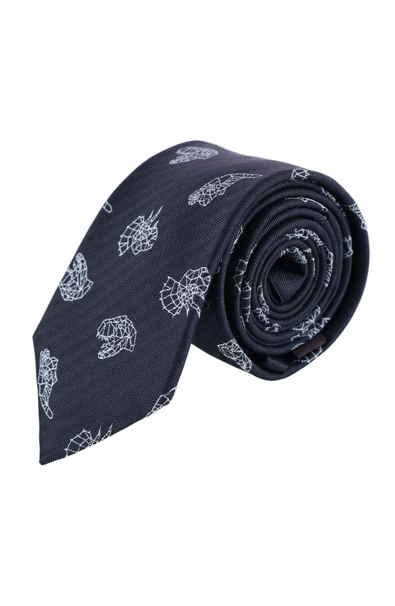 Trafalgar Dino Constellations Silk Novelty Necktie, Main, color, Black