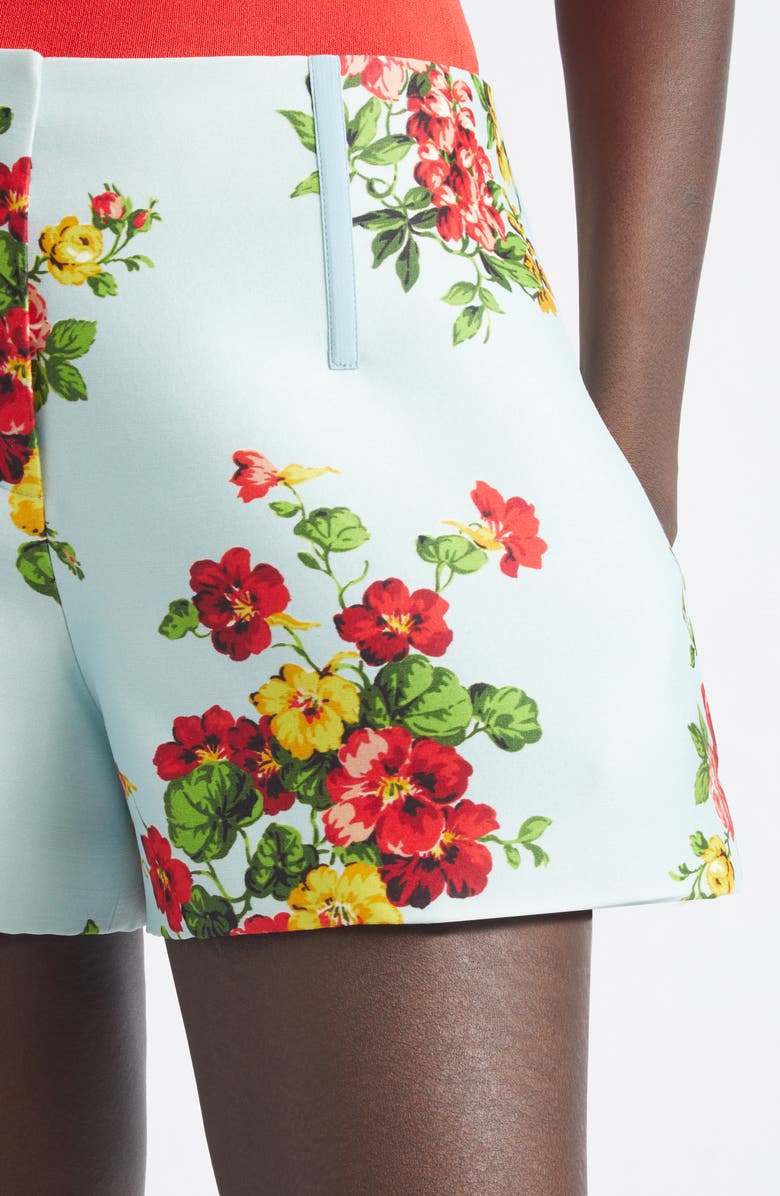 Brandon Maxwell The Cricket Floral Wool & Silk Faille Bell Shorts, Alternate, color, Bright Blue Floral
