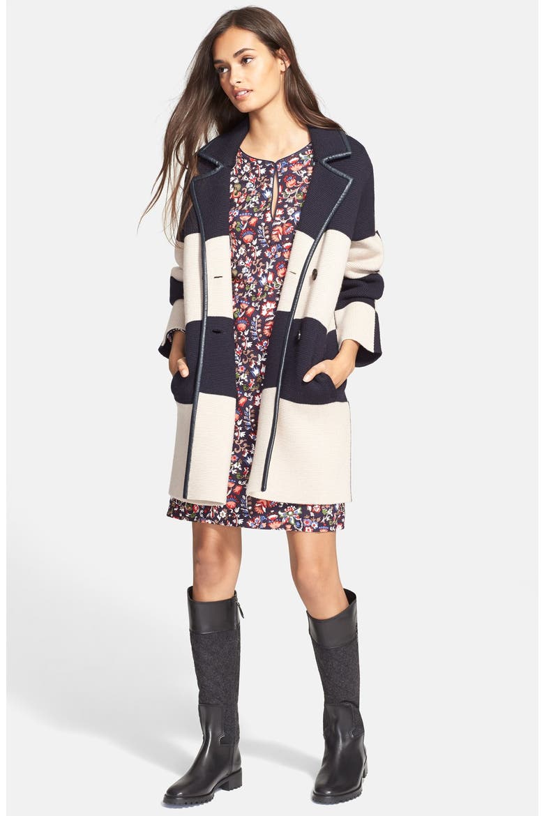 Colorblock Heavyweight Merino Wool Coat, Alternate, color, NAVY/ OATMEAL STRIPE