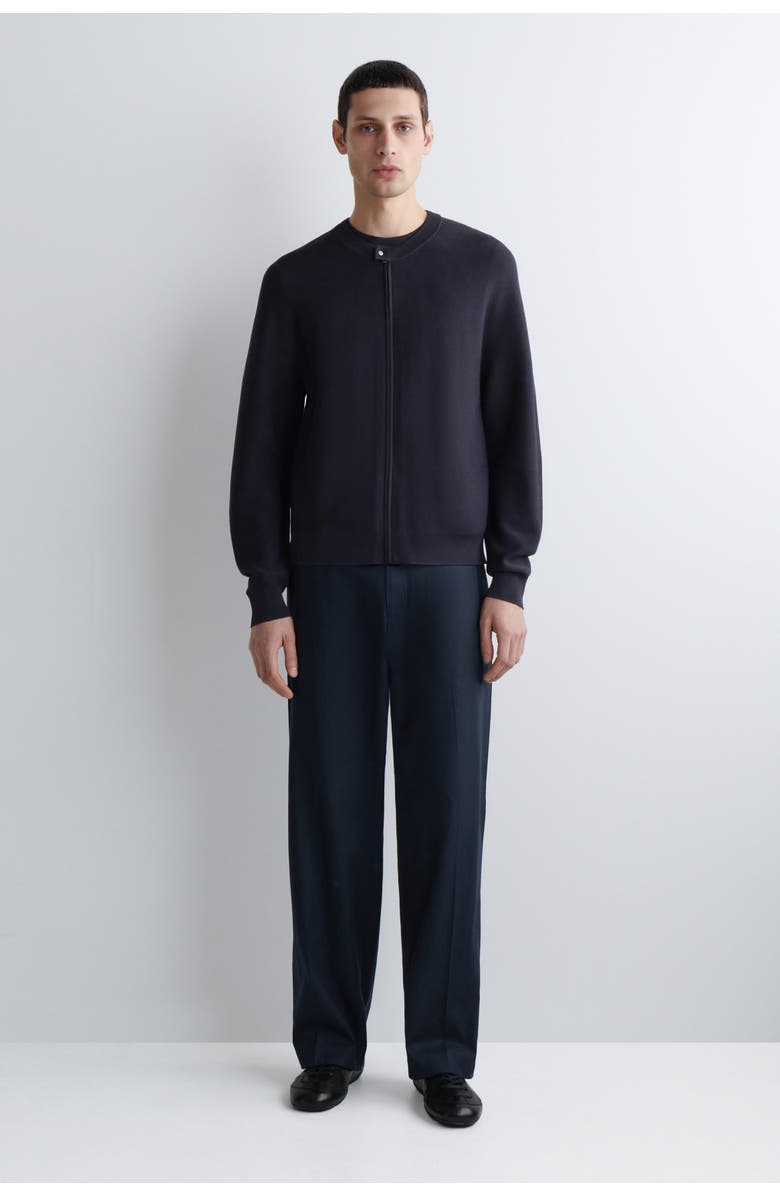 COS Racer-Neck Knitted Jacket, Main, color, Navy