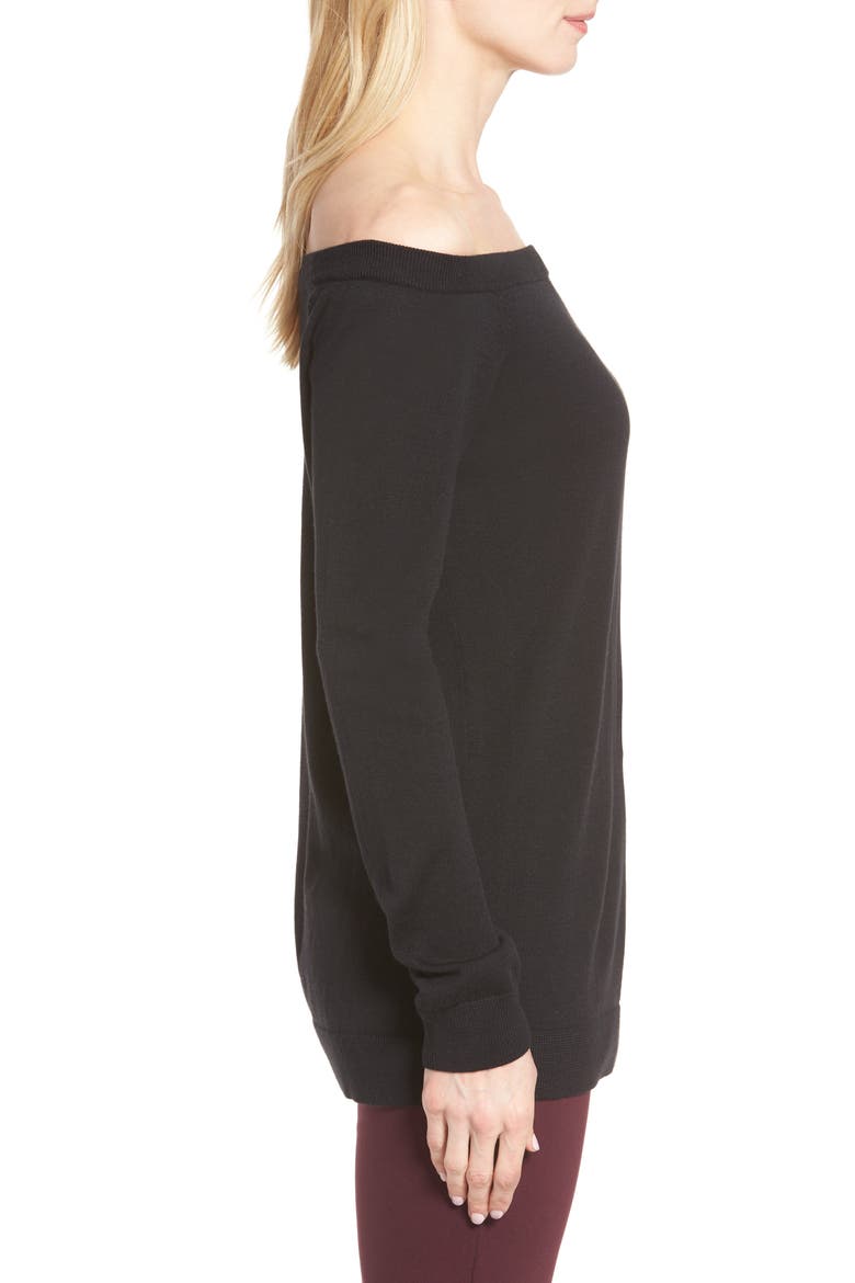 Cotton Blend Off the Shoulder Sweater, Alternate, color, BLACK