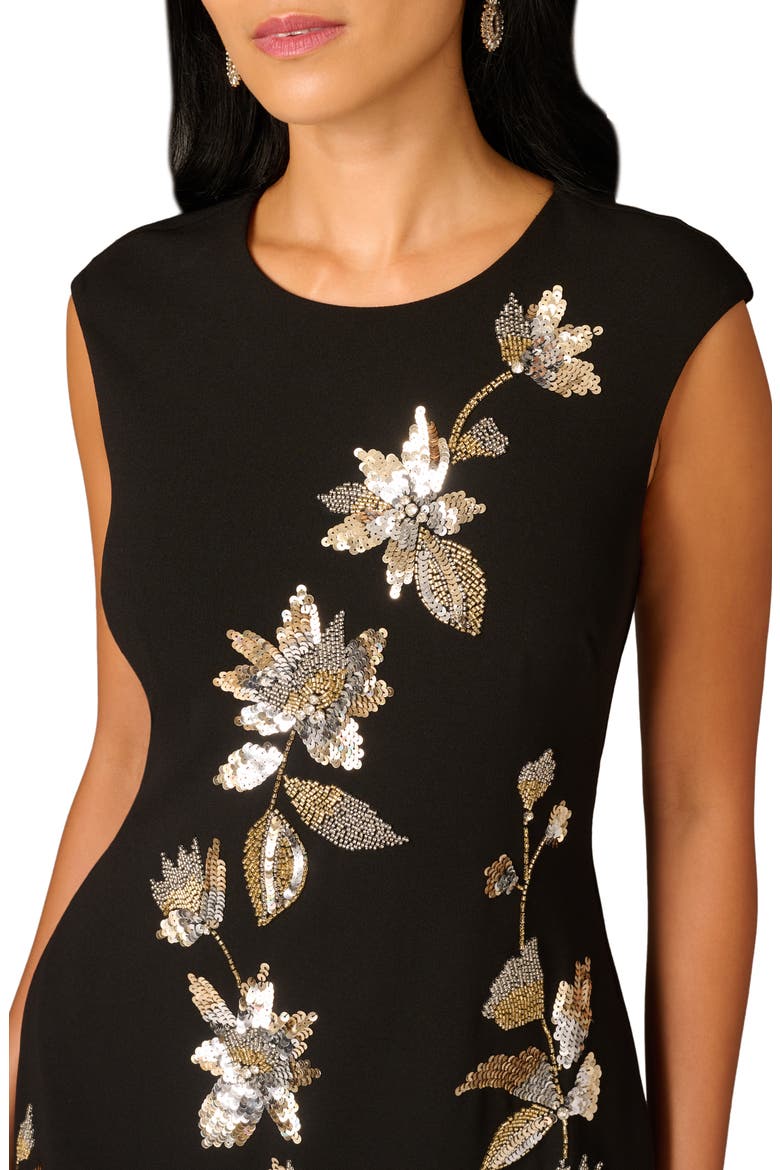 Beaded Crepe Sheath Dress, Alternate, color, BLACK