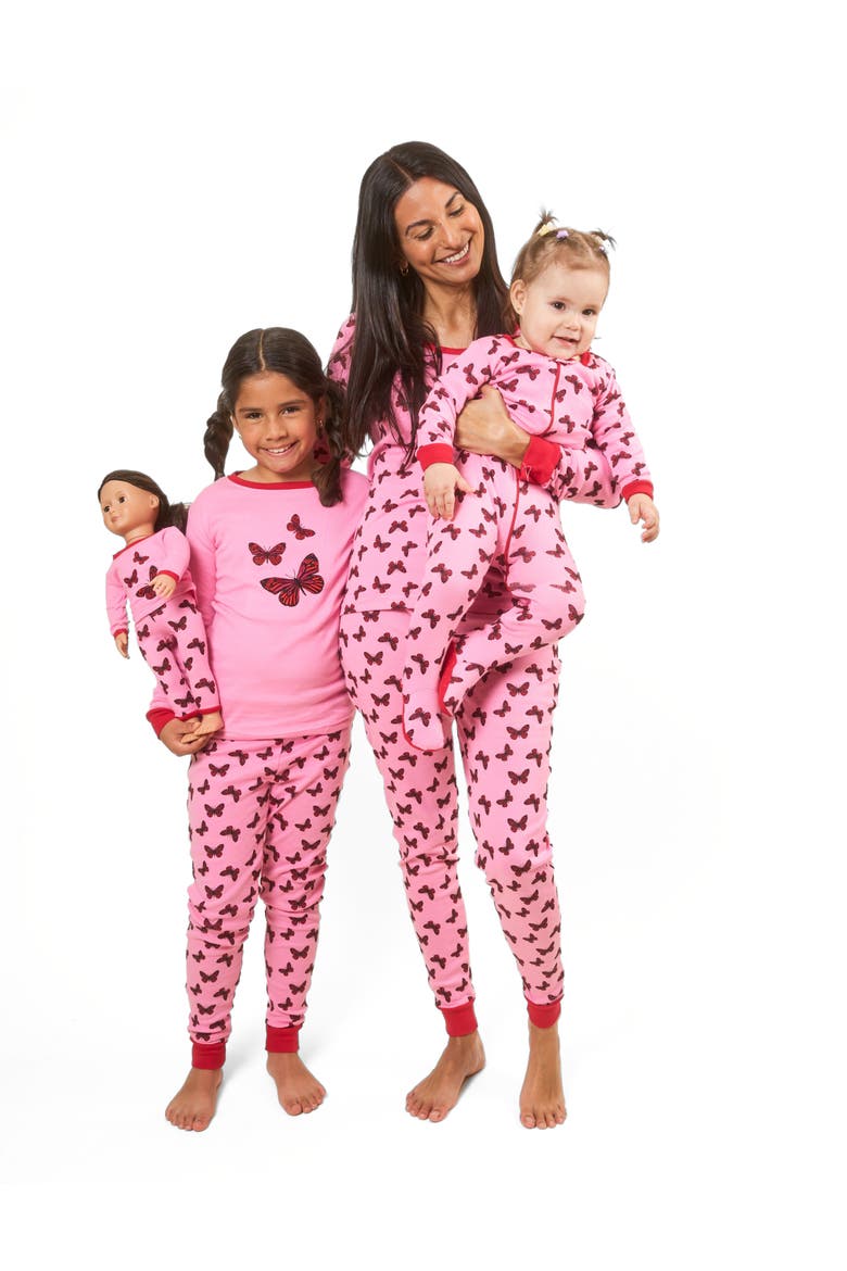 Butterfly Footed Pajama Sleeper, Alternate, color, PINK/RED