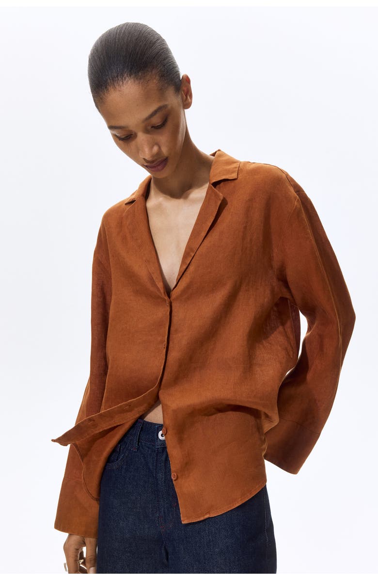 H&M Oversized Linen Shirt, Alternate, color, Dark Orange