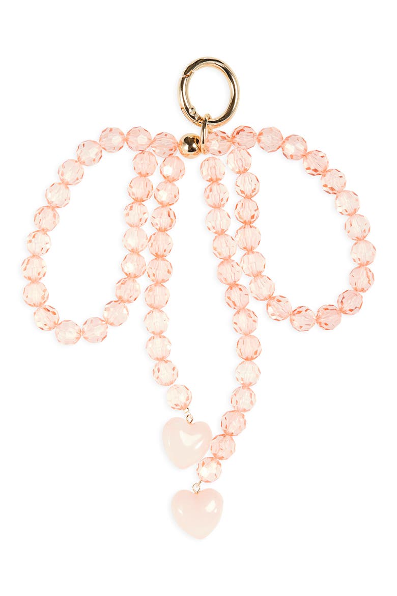 Faceted Beaded Bow Bag Charm, Main, color, PINK MULTI- GOLD