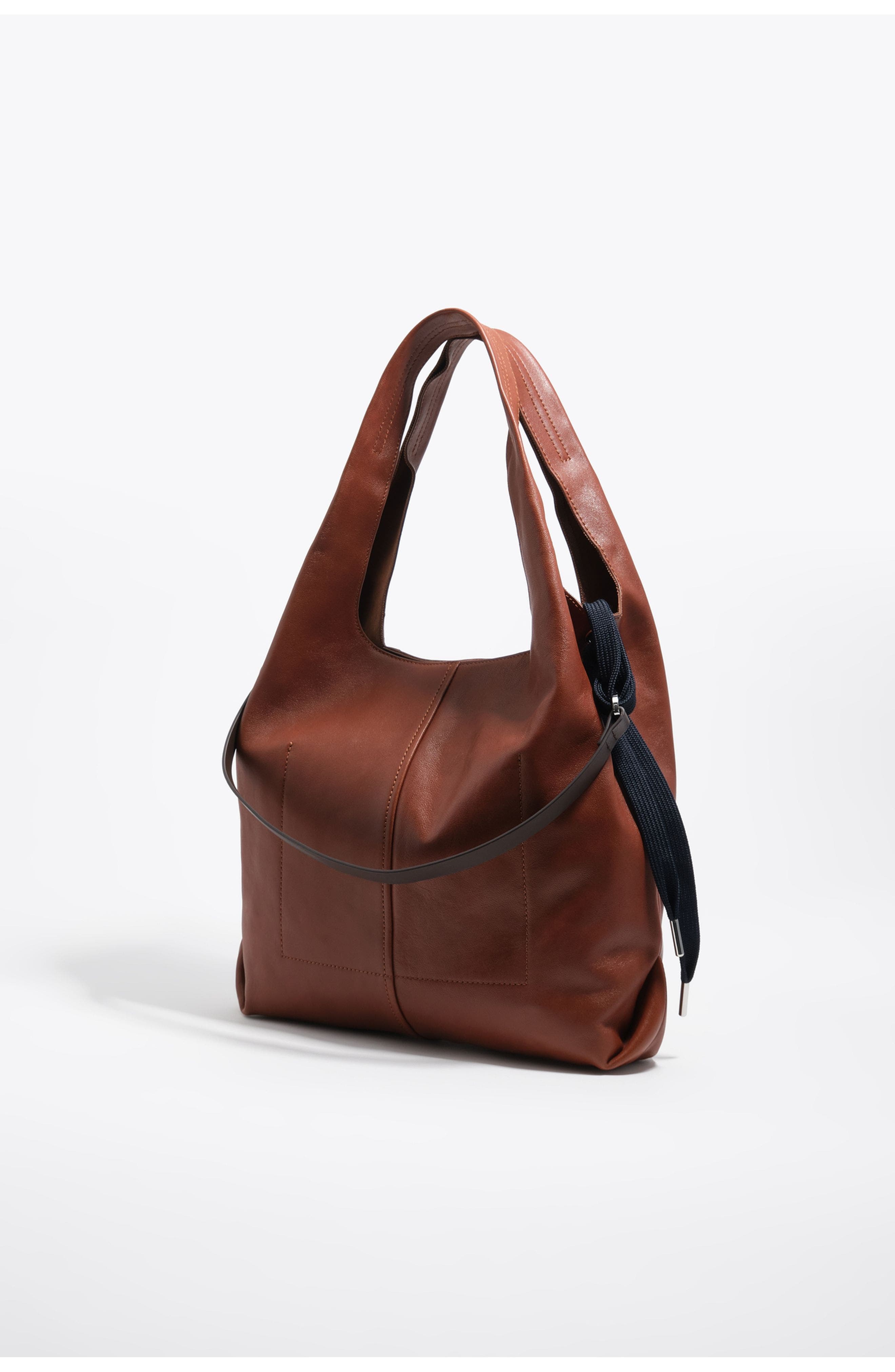 Bimba y Lola Large Leather Paper Shoulder Bag, Alternate, color, Black