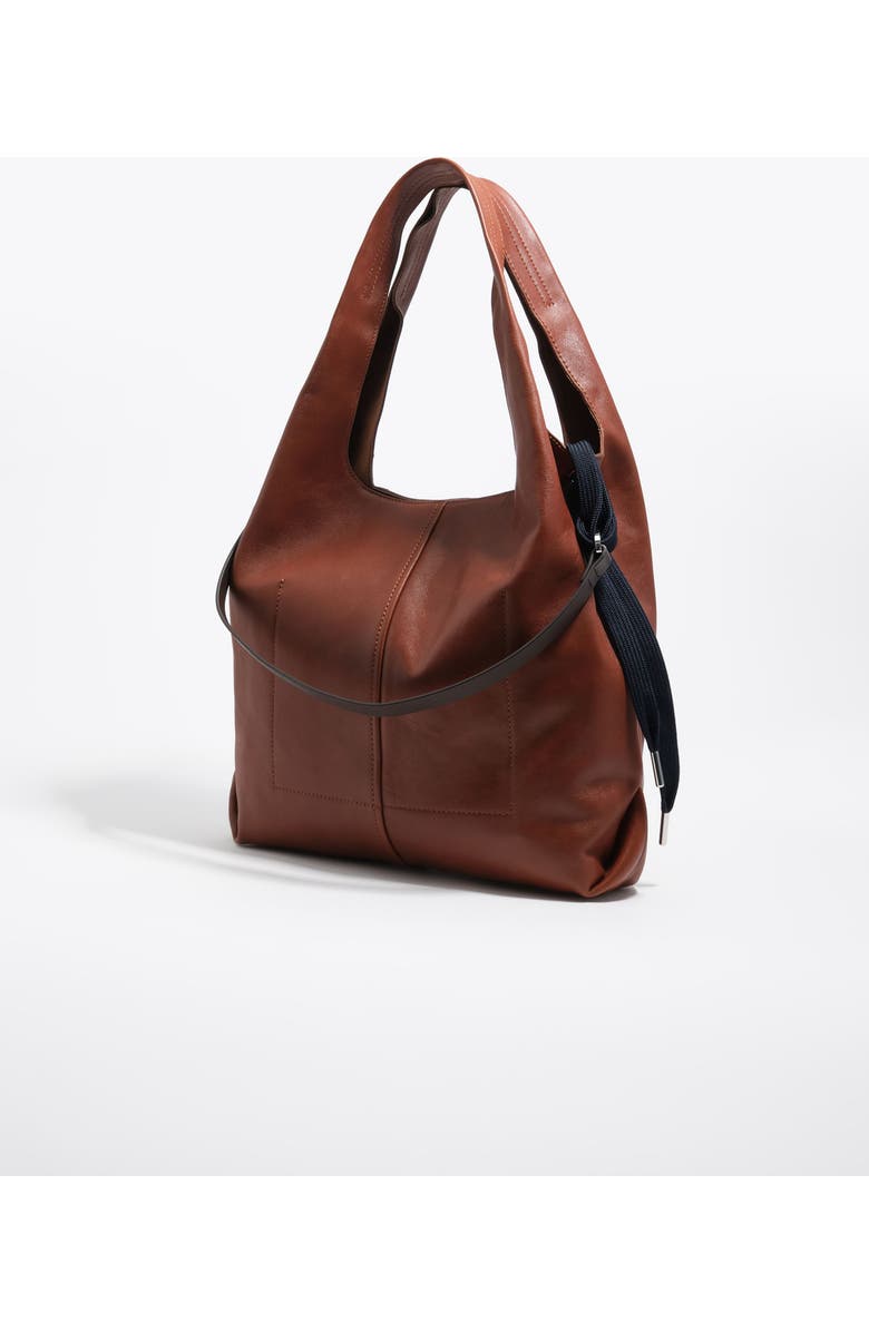 Bimba y Lola Large Leather Paper Shoulder Bag, Alternate, color, Black