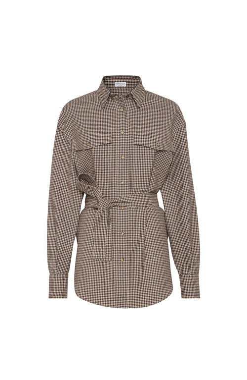 Brunello Cucinelli Checked Virgin Wool Overshirt In Brown