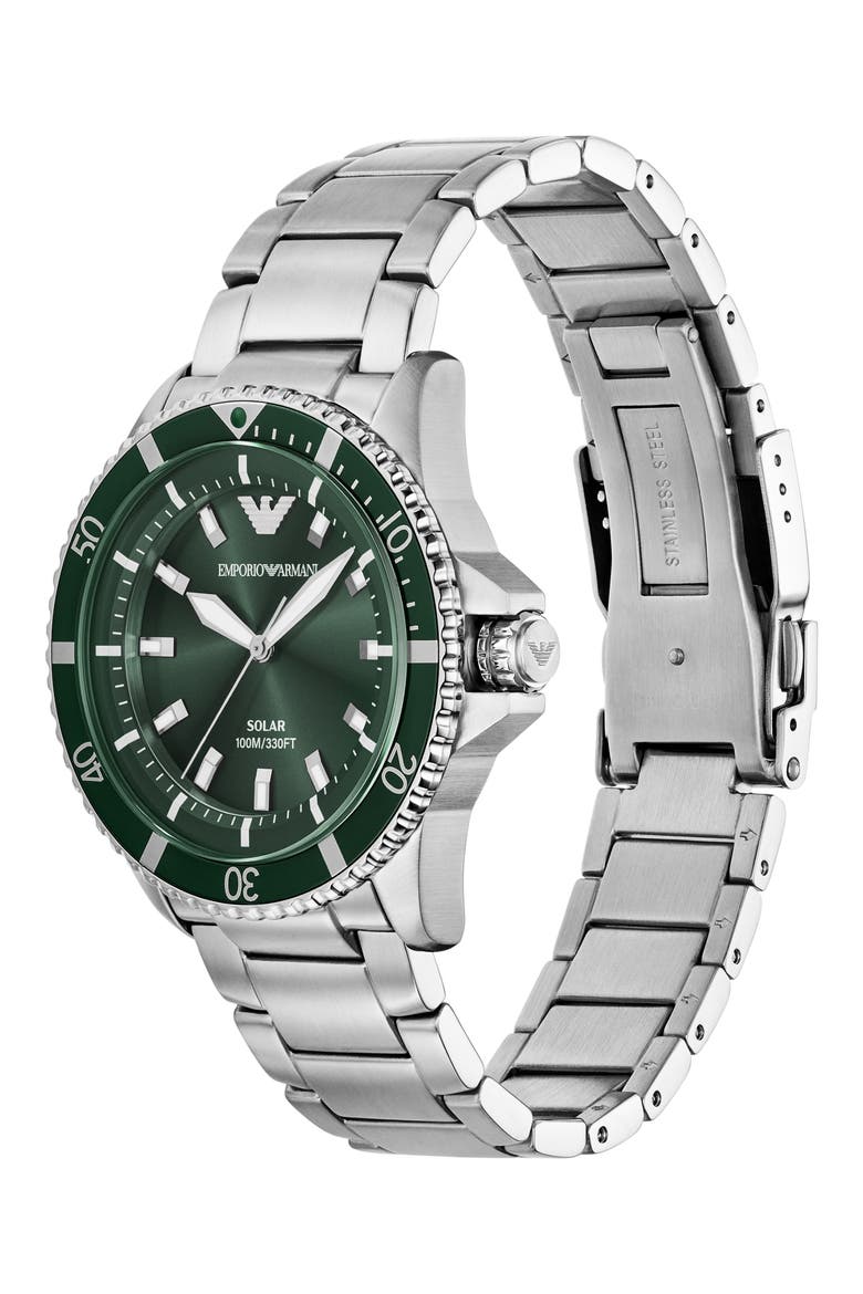 World Explorer Solar Bracelet Watch, 42mm, Alternate, color, SILVER