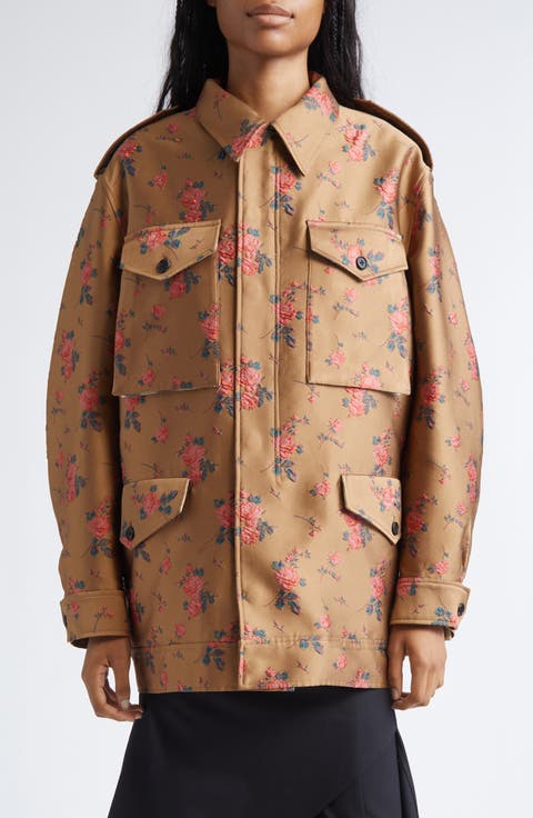 Floral Embroidered Satin Utility Jacket