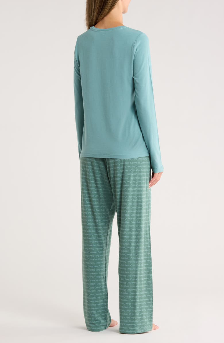 Calvin Klein Logo Long Pajamas, Alternate, color, Zoni Beach/ Logo
