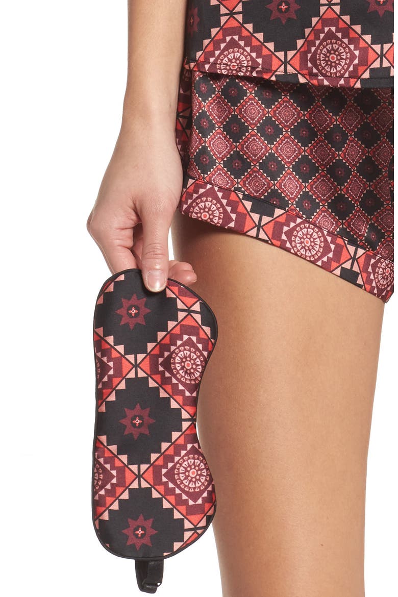 Short Pajamas & Eye Mask Set, Alternate, color, BLACK