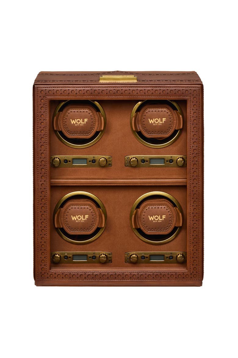 Brogue 4 Piece Watch Winder, Main, color, Burnished Brown