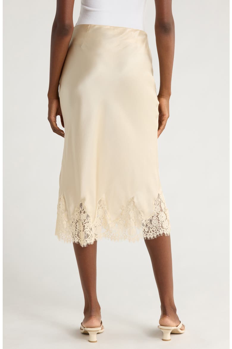 Carolina Lace Trim Silk Midi Skirt, Alternate, color, ALMOND