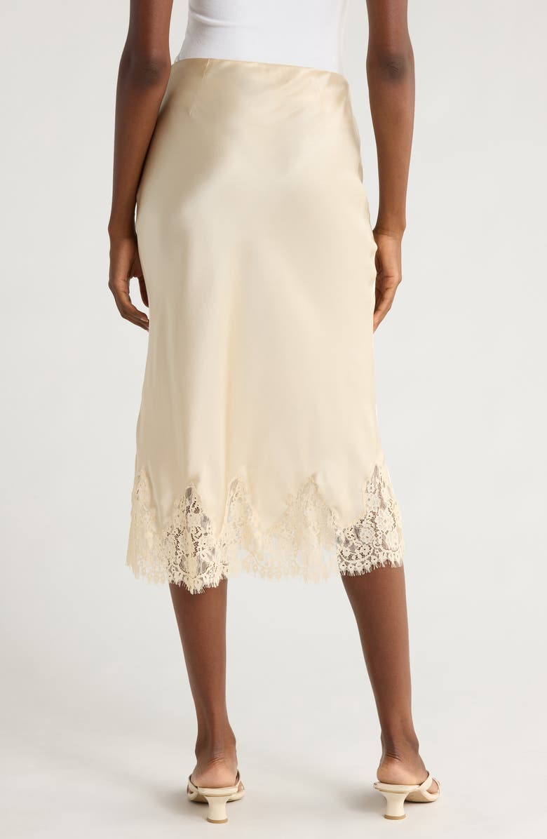 Lace Trim Silk Midi Skirt