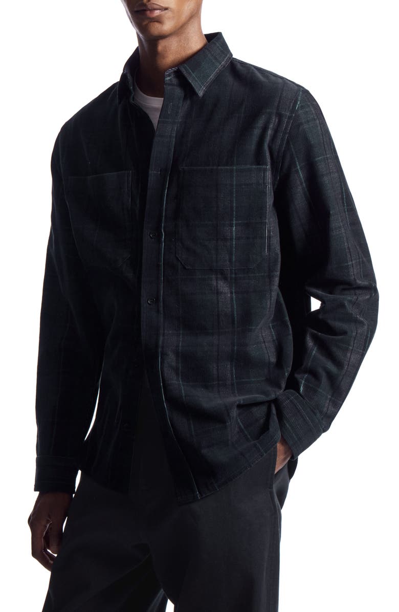 COS Plaid Relaxed Fit Corduroy Button-Up Shirt, Main, color, Blue Dark Yarn Dye