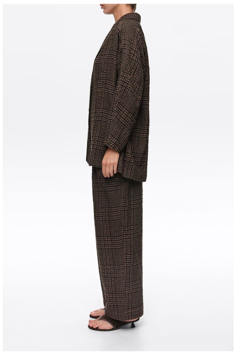 Checked Wool Blend Straight Blazer, Alternate, color, BROWN