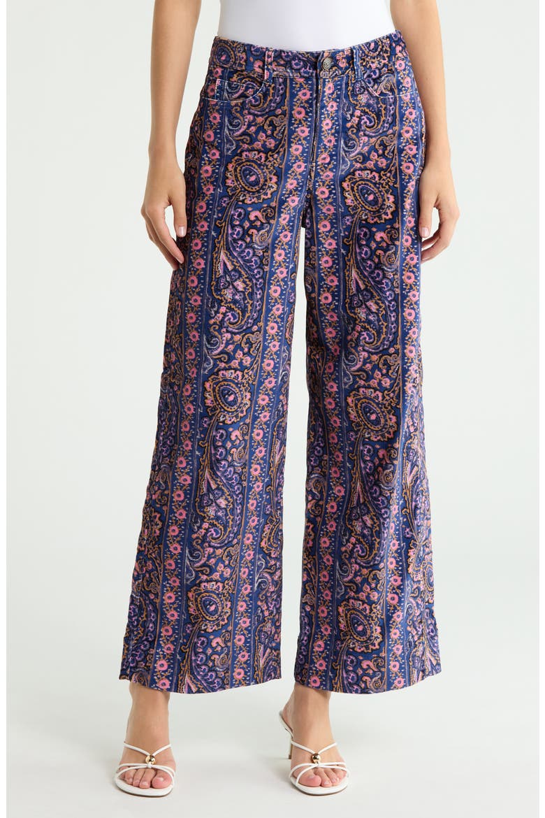 Betsy Paisley Velveteen High Waist Wide Leg Pants, Main, color, INDIGO MULTI