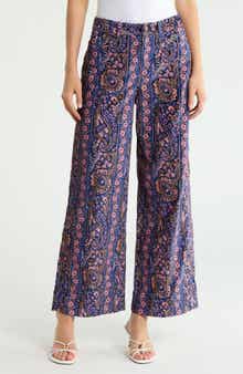 Betsy Paisley Velveteen High Waist Wide Leg Pants