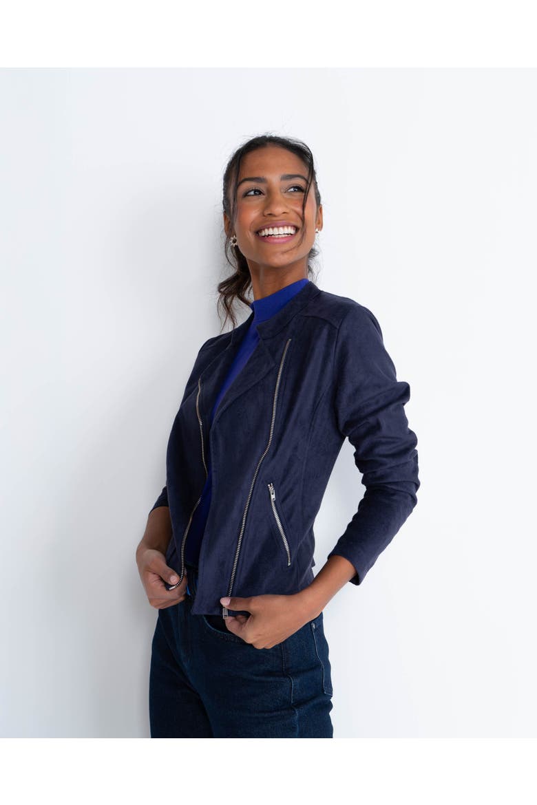 Rachel Cropped Biker Jacket, Alternate, color, Sultry Navy