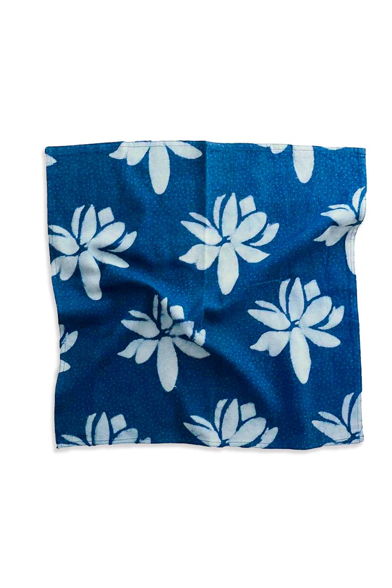 Hand Block Printed Blue Lotus Napkin, Alternate, color, Blue