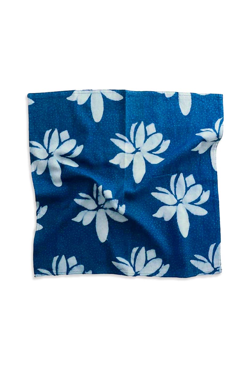Ichcha Hand Block Printed Blue Lotus Napkin, Alternate, color, Blue