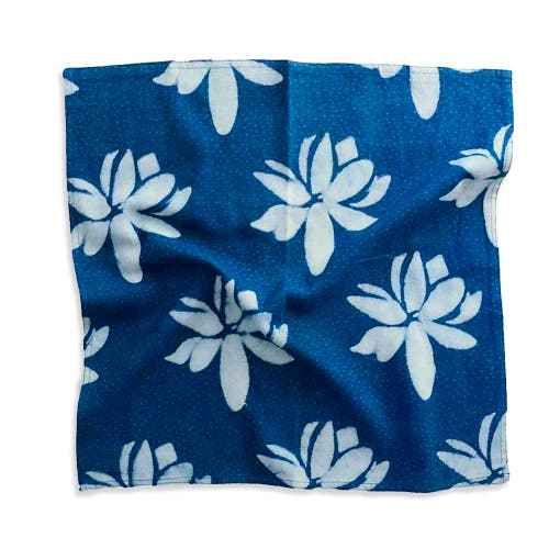 Ichcha Hand Block Printed Blue Lotus Napkin In Blue