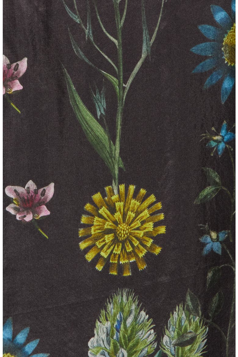 Floral Print Reversible Rectangular Silk Scarf, Alternate, color, BLACK