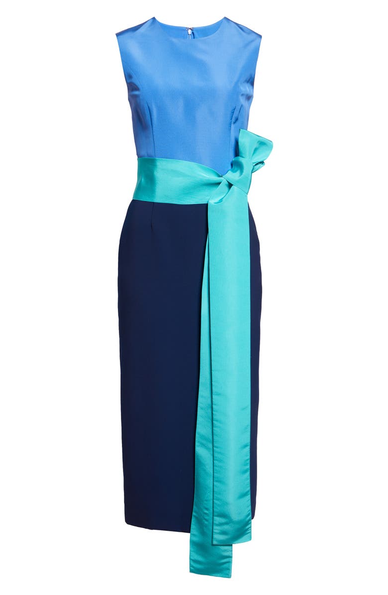 Carolina Herrera Colorblock Stretch Crepe Sheath Dress with Faille Sash, Alternate, color, Midnight Multi
