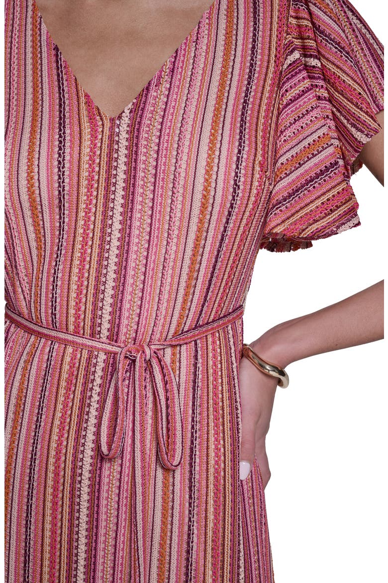 V-Neck Ruffled Sleeve Midi Dress, Alternate, color, PINK MULTI