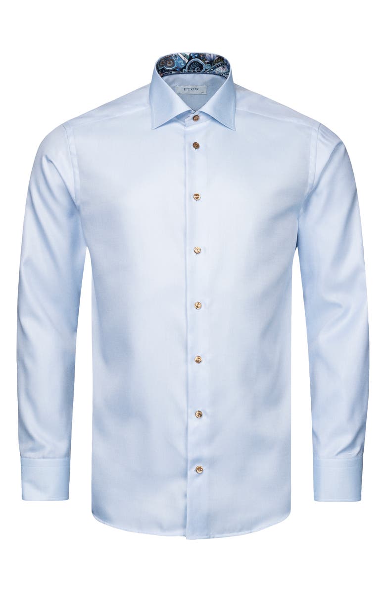 Eton Slim Fit Solid Twill Dress Shirt, Alternate, color, Light Pastel Blue